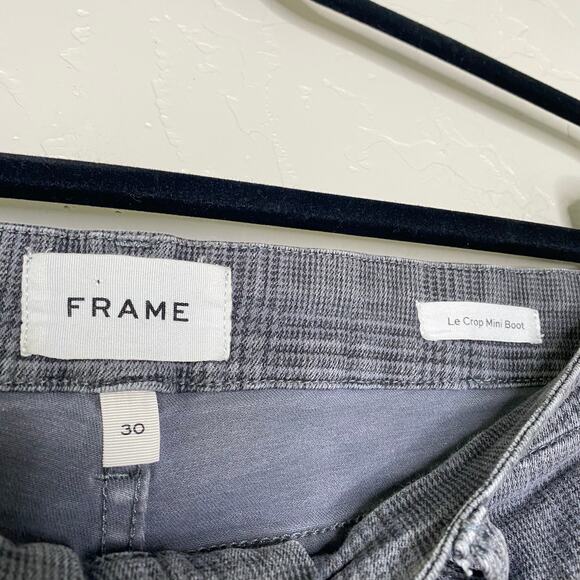 FRAME Le Crop Mini Boot Washed Gray Plaid Check Cropped Bootcut Jeans 30 - Picture 5 of 11